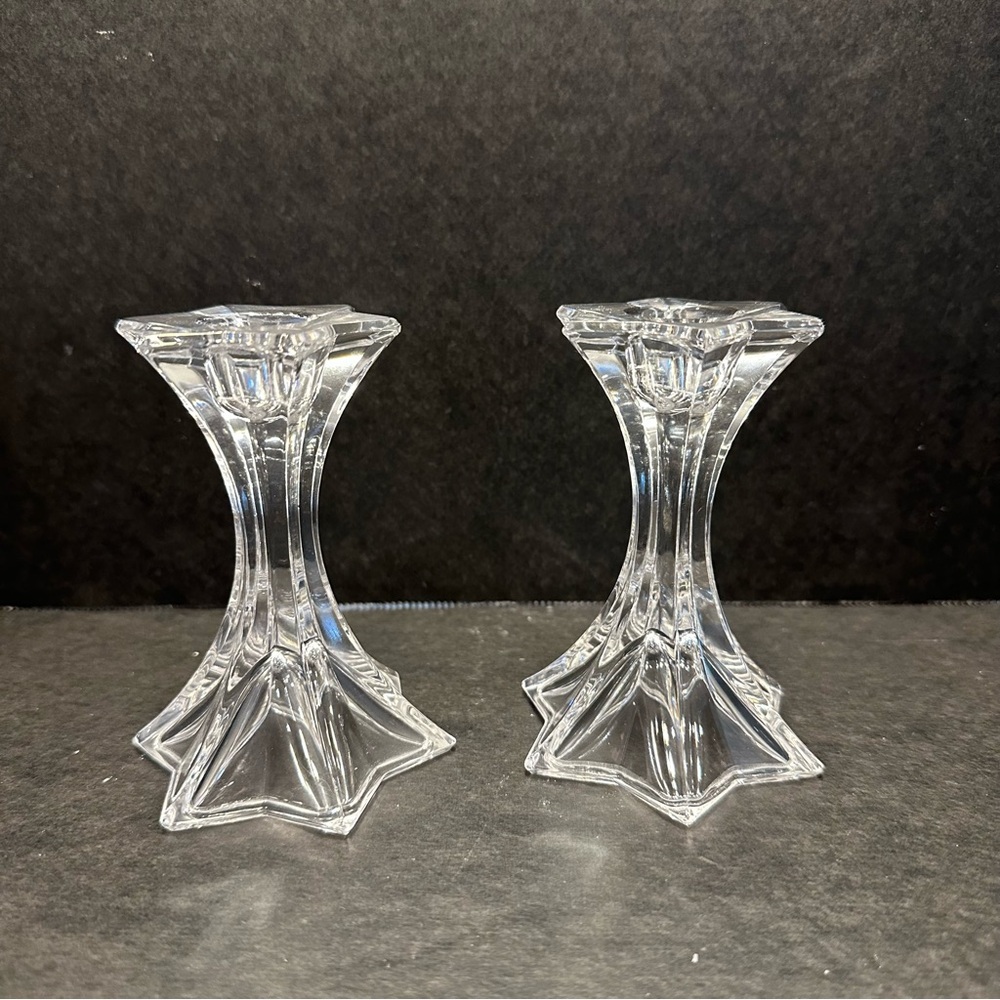 Pair Vintage (Mikasa? Firestar) 6-Point Star 4" Taper Candlestick Holders